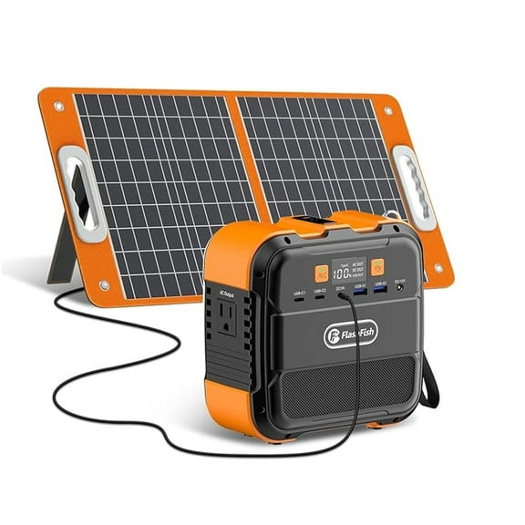 120W Portable Power Station with 60W Solar Panel included, Mini Solar Generator Power System Power Supply for Outdoor Camping, Emergencies