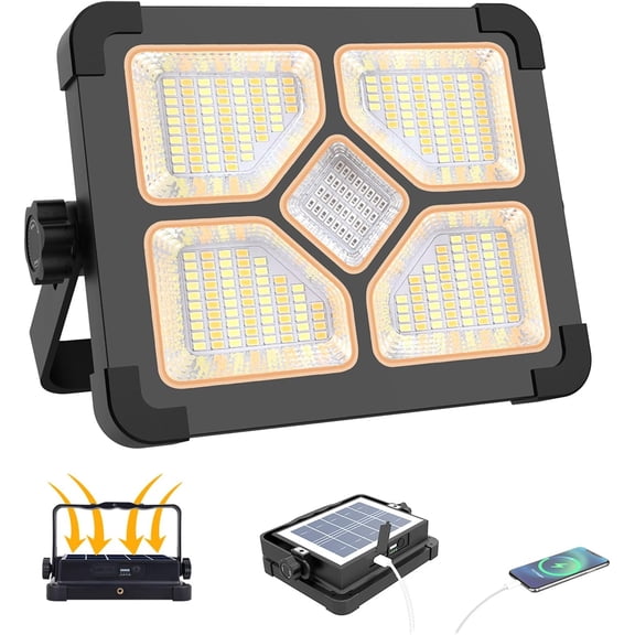 120W Portable Work Light with 15000mAh 10000 LM, Solar Camping Lights, IP66 4 Lighting Modes Worklight for Outdoor Building Repairing