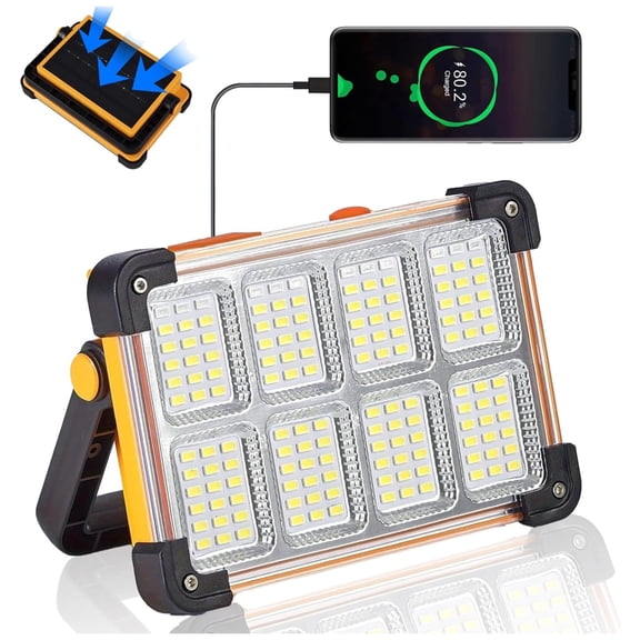 120W Solar Rechargeable Work Light, 144 LED 10000LM Portable Flood Light with Stand, IP66 Waterproof 4 Modes LED Job Site Lighting Flashlights for Mechanic Camping Fishing Car Repair