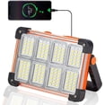 thumbnail image 1 of 120W Solar Rechargeable Work Light, 144 LED 10000LM Portable Flood Light with Stand, IP66 Waterproof 4 Modes LED Job Site for Mechanic Camping Fishing Car Repair (Orange 1 Pack), 1 of 16