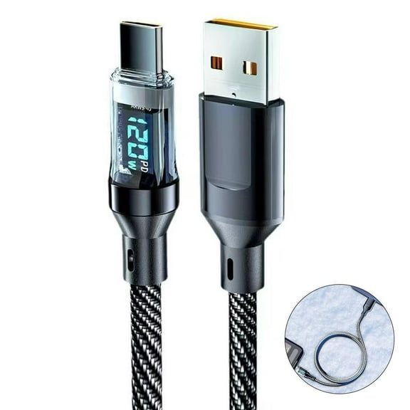 120W Super Fast Charging Data Cable with Smart Chip, Nylon Braid Material for Phone Charging