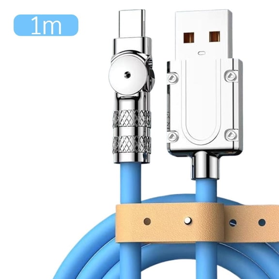 120W Super Fast Charging Type-C Cable, 180 Rotating Elbow, Built-in LED Night Light, Intelligent Safe Charging, Zinc Alloy Braided Data Cable for Gaming Office Car Travel