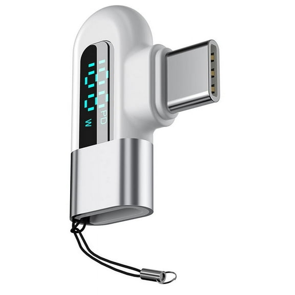 120W Type C to Type C Adapter Elbow Digital Display USB C Adapator Fast Charging Type C Converter Silver,1 * Converter,Silver