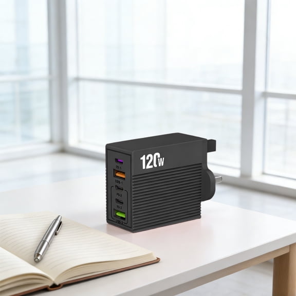 120W UK Plug Fast Charger, Multi Port PD Charger Station for iPhone Samsung iPad Laptop Earphone Mouse