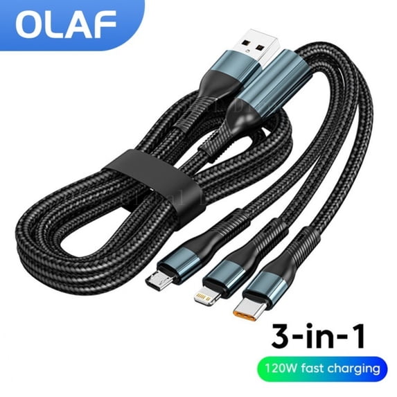120W USB C 3 In 1 Charging Cord Micro USB Type-c Multiple Mobile Phone Fast Charging Cable