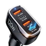 120W USB C Fast Car Charger, 4-Ports Car Charger Adapter, Dual Type C PD60W/PPS60W Compatible with iPhone16/15 Pro/Max/iPhone14/Galaxy/SamsungS24, Dual USB-A 30W QC3.0 for AndroidBlack