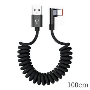 120W USB-C Retractable Fast Charging Cable, 90° Right Angle Spring Coiled Braided Cord for Phone Car
