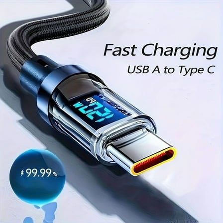 120W Ultra-Fast Charging USB to Type-C Cable(3.33ft) with LED Digital Display, Data Sync, USB Power Delivery, 6A High Current, Compatible with iPhone 15/16, Xiaomi, Samsung