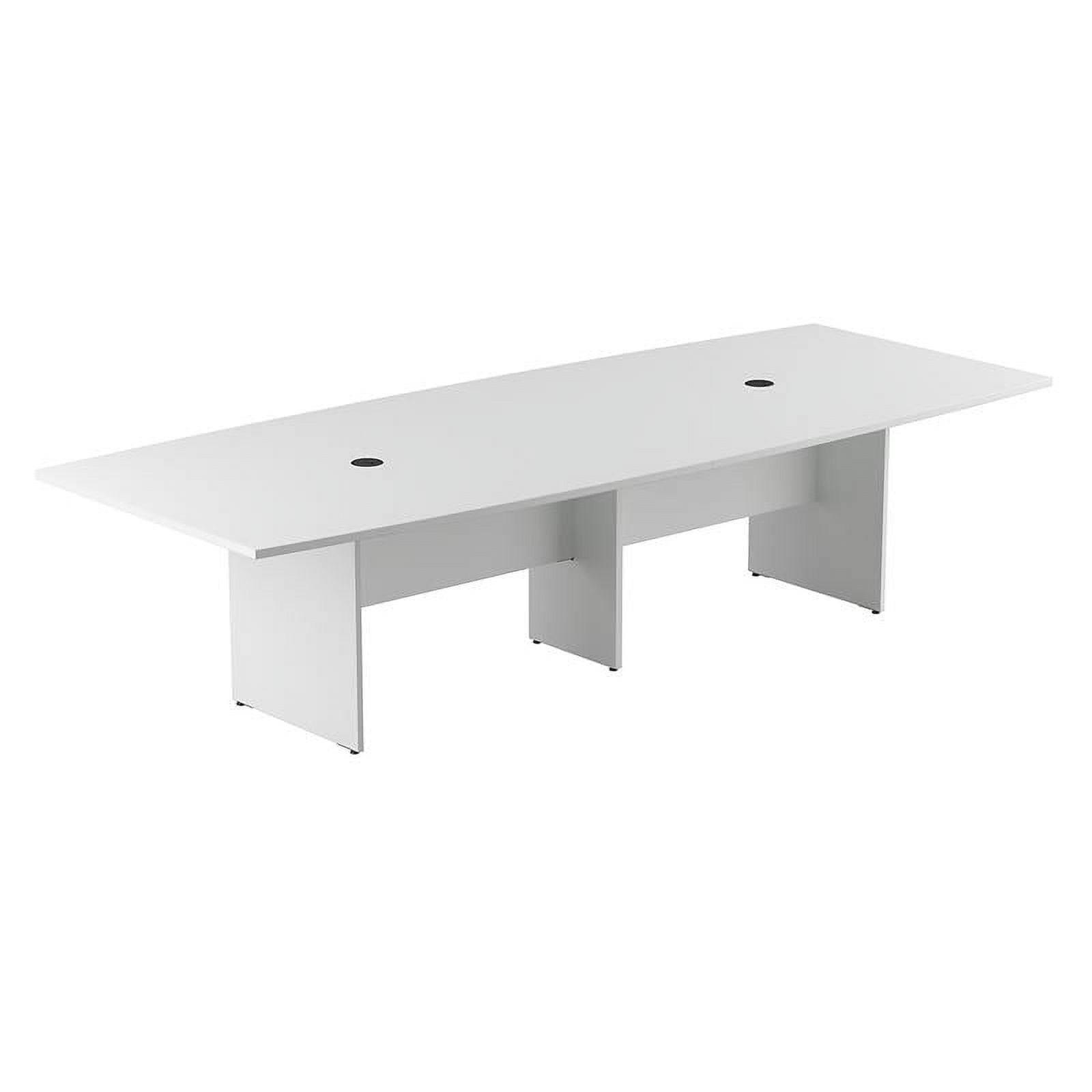 White Boat-Shaped Conference Table with Wood Base, 119.2"