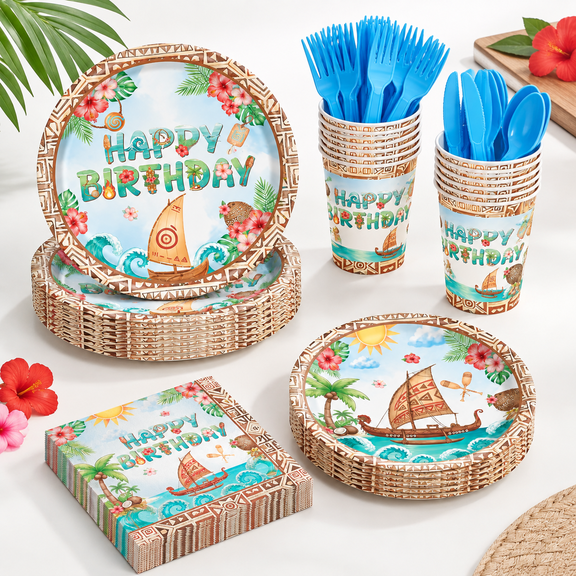 120birthday For Summer Hawaiian Party Decorations Tropical Luau Tableware Set Plates Napkcups 20 Guests