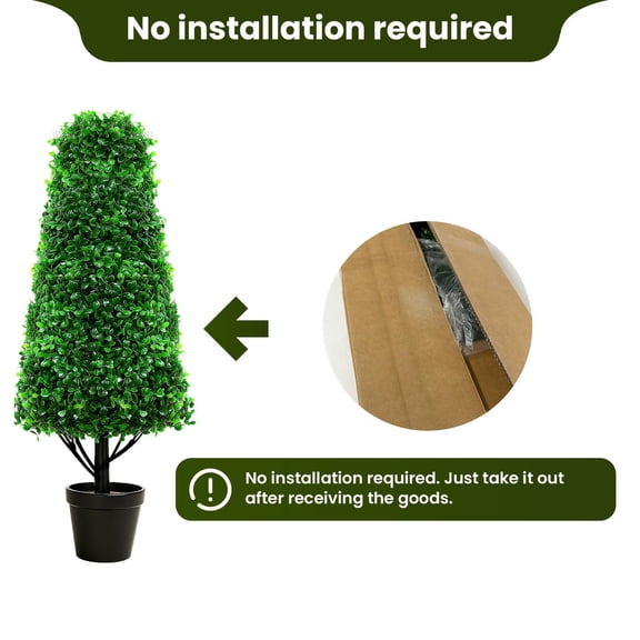 120cm Artificial Cone Boxwood Shrub, Evergreen PE Tree, No Watering No Pruning, Ready to Place with Anti-Rust Steel Frame for Indoor Corner Decor