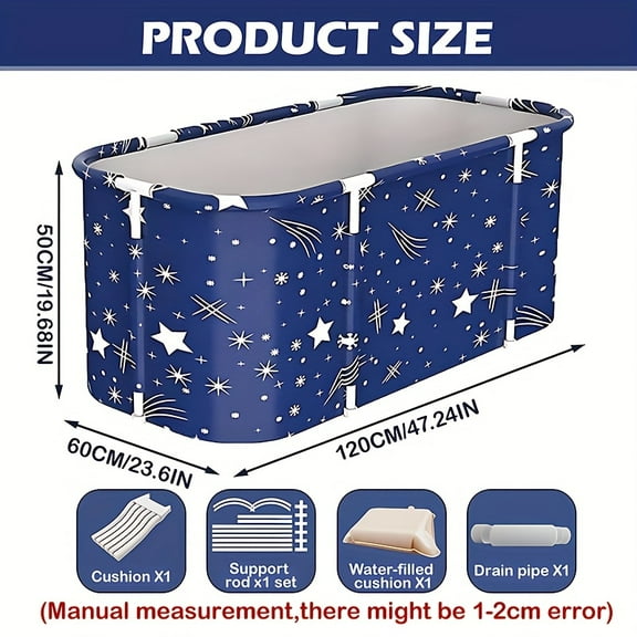 120cm Foldable Portable Hot & Cold Bathtub - Inflatable Spa Tub for Adults, Indoor/Outdoor Use with Quick-Fill & Drain - Ideal for Ice Bath, Pool-like Relaxation