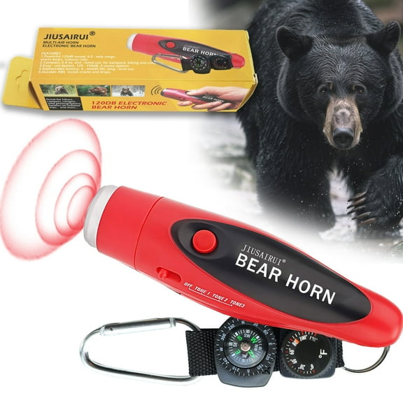 120dB Electronic Air Horn with Compass & Thermometer- Bear Horn to Scare Bears - Self Defense for Hiking