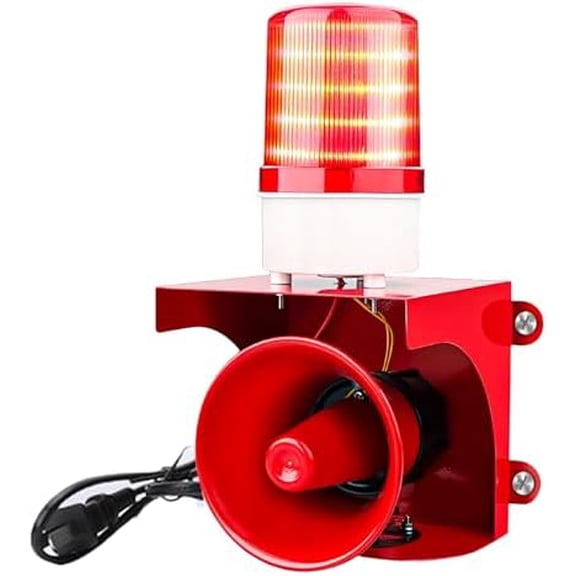 120dB Industrial Light Siren, 24 LED Loud Horn Alarm Siren Red Strobe Light, Waterproof for Indoor Outdoor Office Factory Construction Emergency Security Safety Tornado Fire Alarm, AC110V