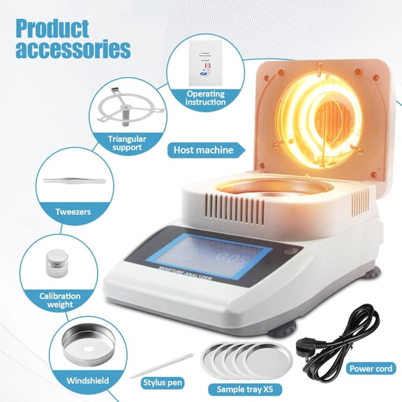 120g Capacity Moisture Tester with Halogen Heating, 0.01% Readability for Agriculture & Food Testing