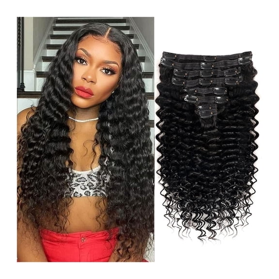 120g Deep Wave Clip ins Human Hair Extensions 8Pcs Deep Wave Clip in Hair Extensions Real Human Hair Thick to Ends with 18Clips Double Weft