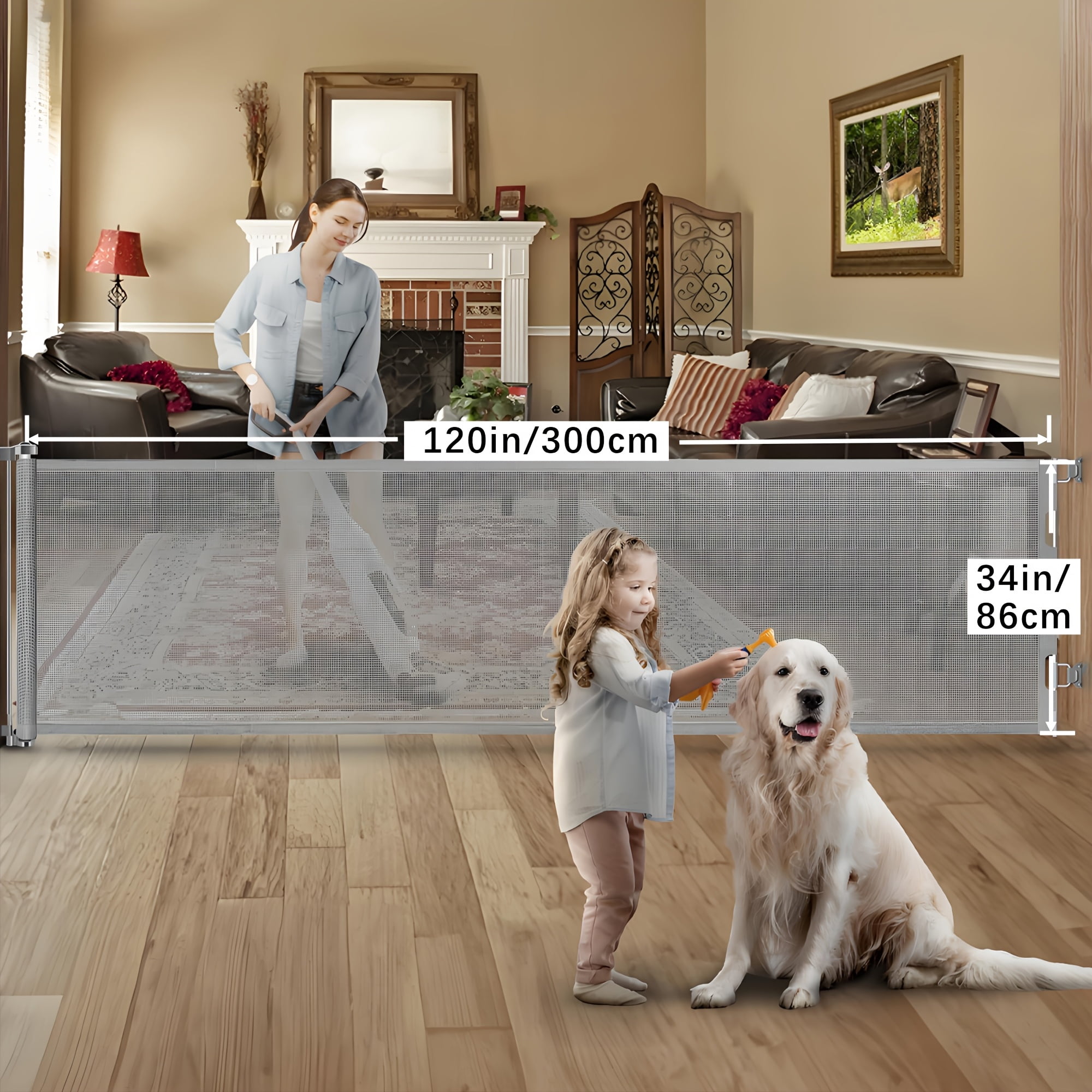 120inch Portable Mesh Safety Gate - Foldable, Easy-Install, Stair, Doorway, Hallway And Pet Gate for Dogs Safety, Secure And Convenient Barrier for, Pets
