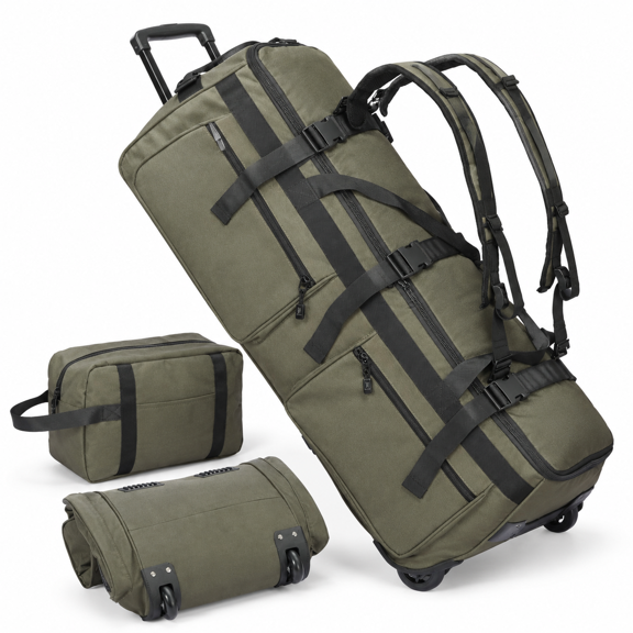 120l U-zip Rolling Duffel Bag With Wheels X-large Durable Travel Duffle + Toiletry Lay-flat Opening Packable W/shoulder Straps-e