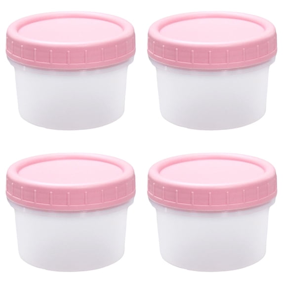 120ml 4Pcs Small Food Containers with Lids Salad Dressing Container Reuseable Snack Container Plastic Jar Freezer Storage Jars, Leakproof/Microwave/Dishwasher Safe (Pink Cap)