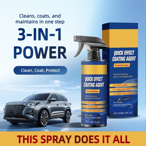 120ml Car Ceramic Coating Spray, Multi-Surface Crystal Plating Wax, Water Repellent Shine, Easy Application, Restores Paint and Plastic, Streak-Free, All-Weather Protection