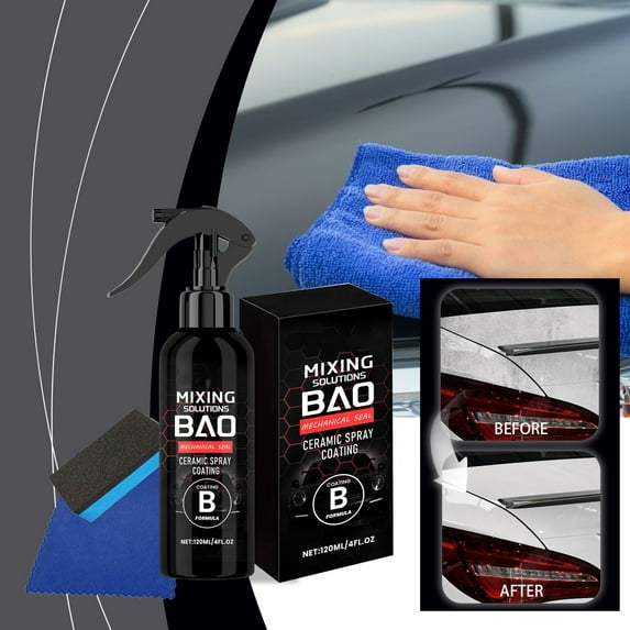 120ml Car Ceramic Coating Spray - Quick Shine & Rust Protection, Long-Lasting Gloss for Metal & Plastic Surfaces, Includes Sponge & Towel