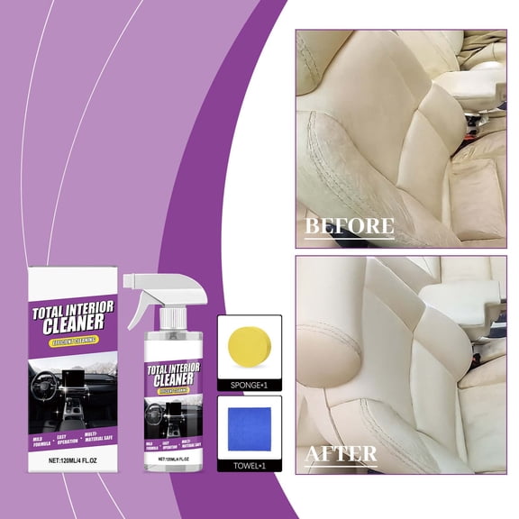 120ml Car Interior Cleaning Spray Multi-Purpose Leather Plastic Cleaner Stain Remover Auto Detailing Interior Care Spray No Residue Deep Cleaning Odor Removal Dashboard Seat Restoration Solution