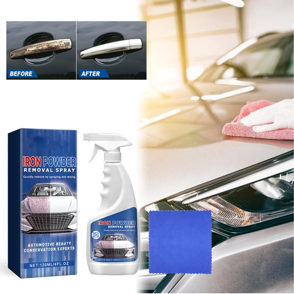 120ml Car Iron Powder Rust Remover Spray Kit with Microfiber Towel Auto Paint Wheel Chrome Oxide Stain Cleaner