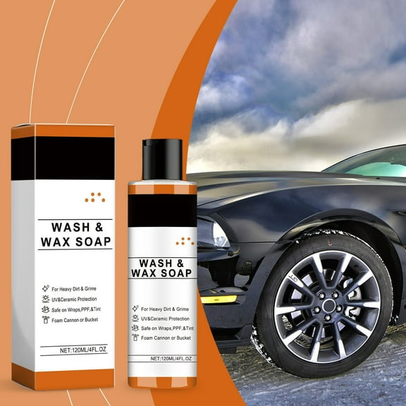120ml Car Wash & Wax Concentrate, Orange Scented Liquid Shampoo, Safe for Vehicle Wraps, Tints & PPF, Adds Ceramic Protection, Foam Wash Compatible, Long-Lasting Shine