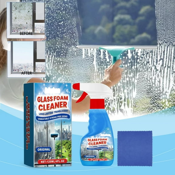 120ml Glass Foam Cleaner,Window Mirror Stain Remover,Grease Fingerprint Glass Cleaner,Streak Free Glass Care,Multi Surface Glass Cleaner,Easy Spray Wipe Home Travel Glass Cleaning Solution