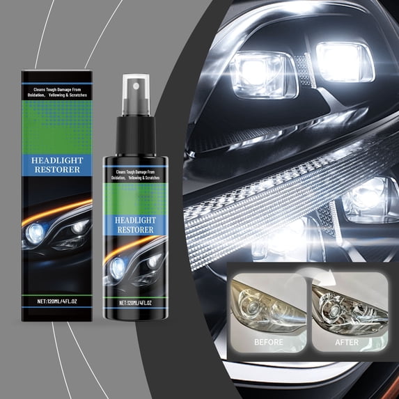 120ml Headlight Restoration Spray,Auto Mirror Oxidation Remover,Yellowing Removal Cleaner Spray,Ceramic Coating Protector Spray,Long-Lasting Hydrophobic Care,Easy Wipe Auto Headlight Light Cleaner