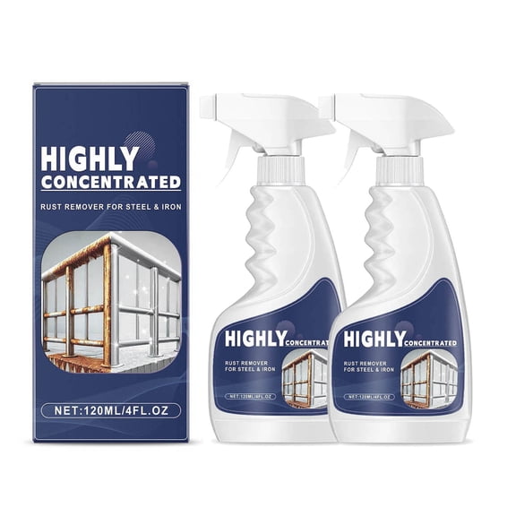 120ml Heavy-Duty Rust Remover Fast-Acting Metal Cleaner for Kitchen Cookware, Bathroom Hardware, Hand Tools, Railings, Machinery & Automotive Parts (2 Pack)