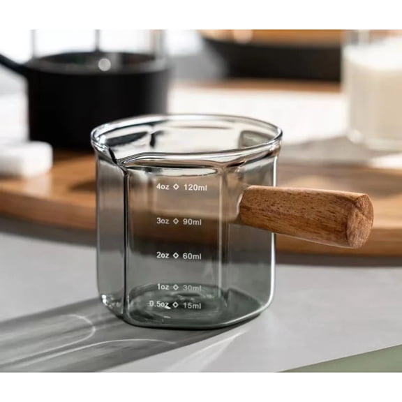 120ml Hexagon Wood Handle Glass Espresso Measuring Cup Milk Latte Jug Coffee Supplies Kitchen Mug Drinkware Double Bottom