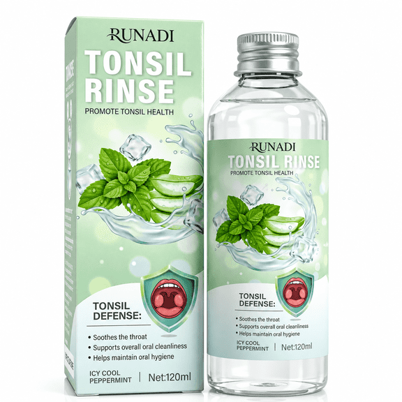 Tonsil Rinse Alcohol Free Mouthwash, Peppermint Oral Rinse for Tonsil Stone Care, Fresh Breath & Throat Comfort, Daily Oral Hygiene, 120ml