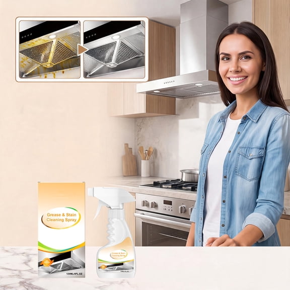 120ml Kitchen & Chimney Degreasing Spray, Heavy Duty Grease Remover & Oil Stain Cleaner, Range Hood & Stove Degreaser, Multi-Purpose Exhaust Fan Cleaning Solution