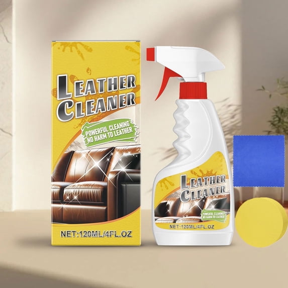 120ml Leather Cleaner Spray Kit, Gentle Furniture Stain Remover Liquid with Sponge and Cloth for Sofa
