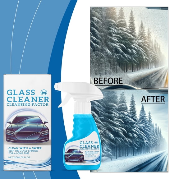 120ml Multi-Purpose Glass Cleaner Liquid Spray, Streak-Free Shine for Auto Windshield, Window, Mirror, Kitchen & Home Glass, Fast-Acting Dust & Stain Remover with Clear Vision