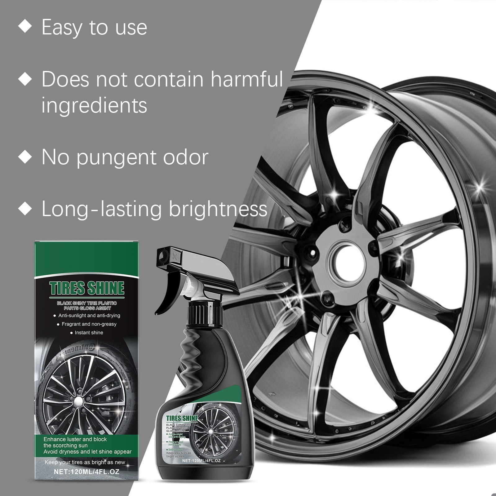 120ml Tire Shine Spray – Non-Greasy Tire Protectant with Anti-Drying