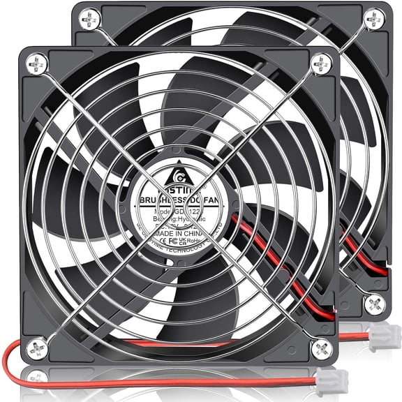 120mm 12V 2 Pin Hydraulic Bearing DC Brushless Cooling Fan, 2-Pack | 1500RPM, 120x120x25mm, Replacement for Computer Case, PSU, RV Fridge, Amplifiers, 5 Inches, High Performance PC Fans, 1225