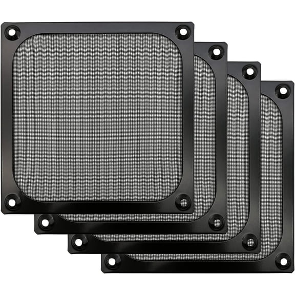 120mm Computer Fan Filter Grills with Screws, Ultra Fine Aluminum Mesh, Black Color - 4 Pack