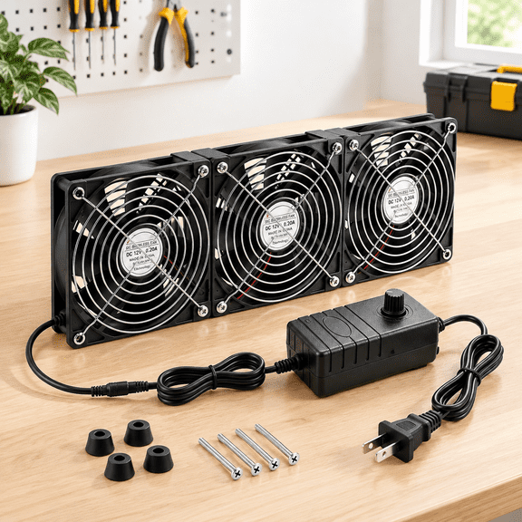 120mm Computer Fan with AC Plug, Variable Speed Control, Dual Ball Bearing for Servers, RVs, and Enclosed Spaces