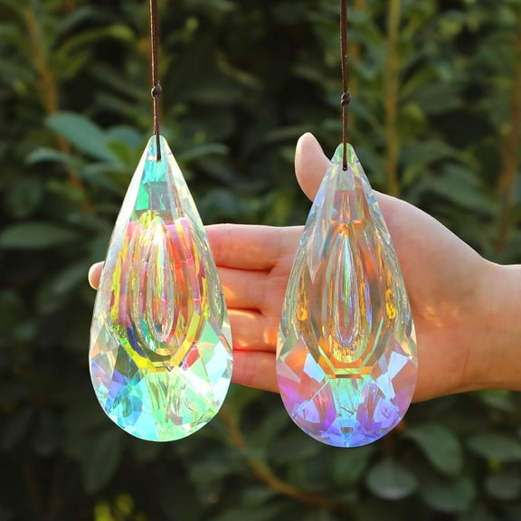 120mm Crystal Suncatcher, 2 Pack Large Prism Sun Catchers Windows Hanging Ornaments Rainbow Maker Pendant Indoor Outdoor Garden Chandelier Birthday Wedding Party Valentines Day Gifts