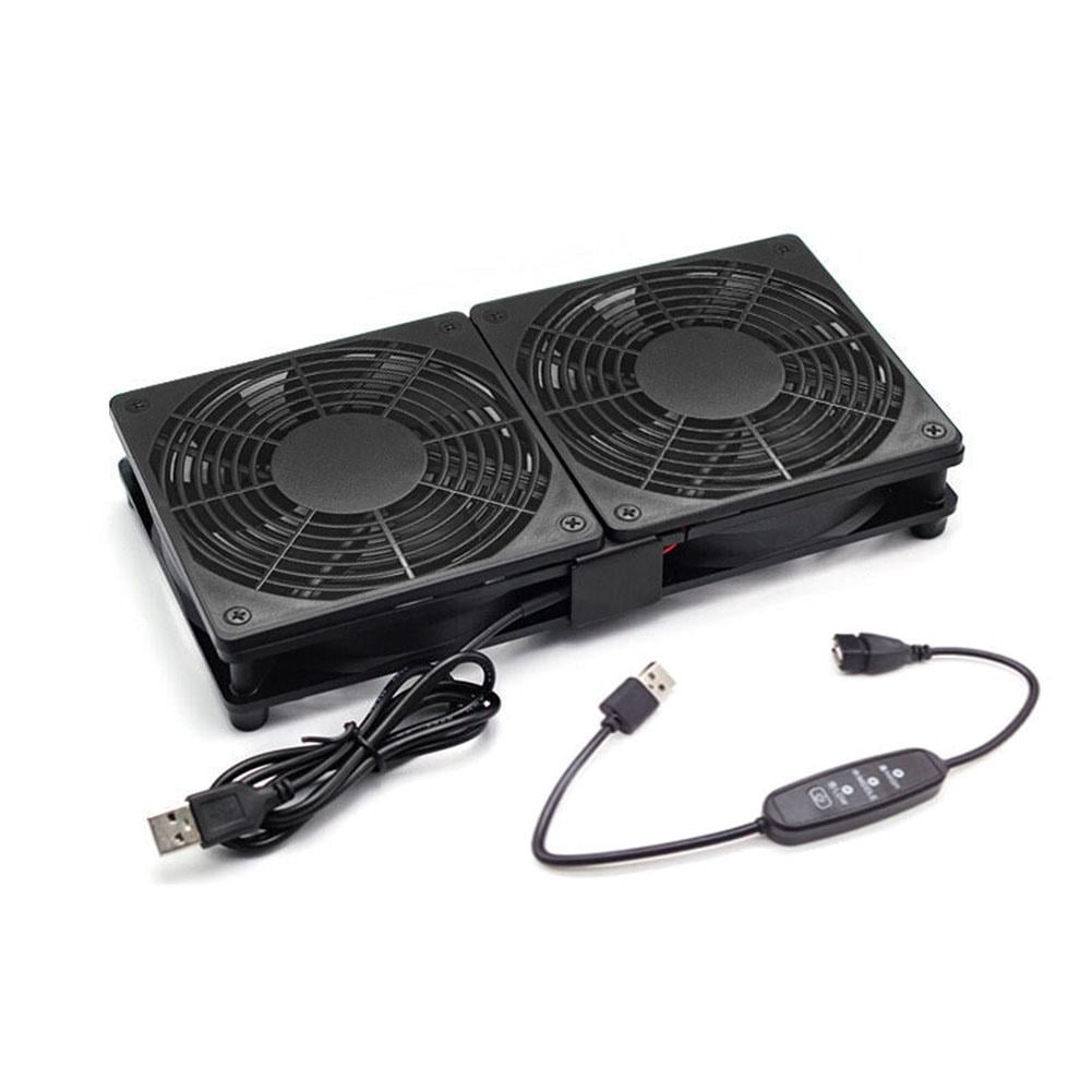 120mm Dual Router Fan Cooler with Adjustable 3 Speeds, 5V USB Powered ...