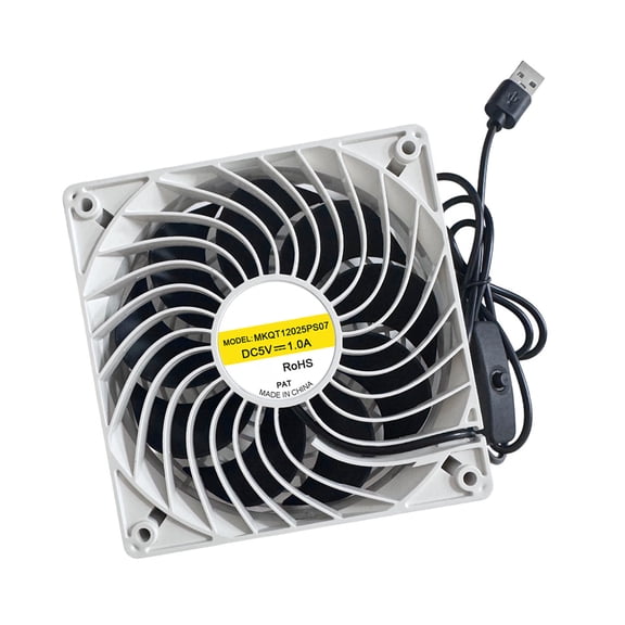 120mm USB Airflows Fan With Control For Router Modem Receiver Computer And Electronics 12cm White Plastic Housing