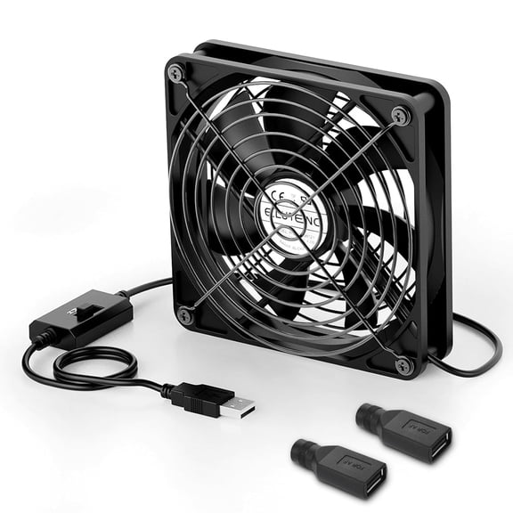 120mm USB Computer Fan, 5V PC Cooling Fan with 3 Adjustable Speeds & DC to Adapter, Metal Grill for Laptop, PS5/PS4, TV Box, Router, AV Cabinet Projector, Black