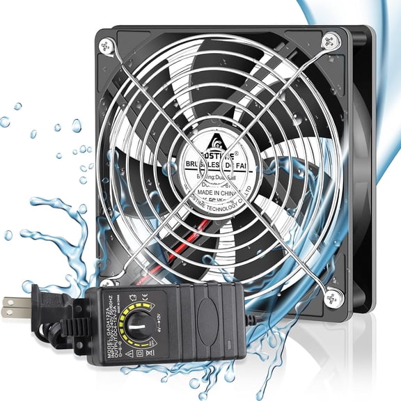 120mm Waterproof Fan with Speed Controller, IP67 12V Computer Fan with AC Plug, 110V 120V 220V AC Powered Ventilation Exhaust Fans for Receiver Terrarium Biltong Box Grow Tent Cabinet Cooling