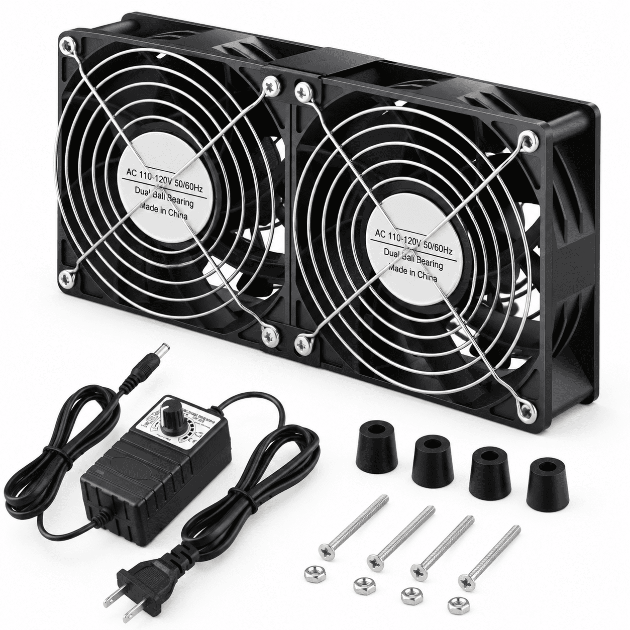 120mm x 2 Computer Fan with AC Plug, 240mm Size, 38mm Thickness ...