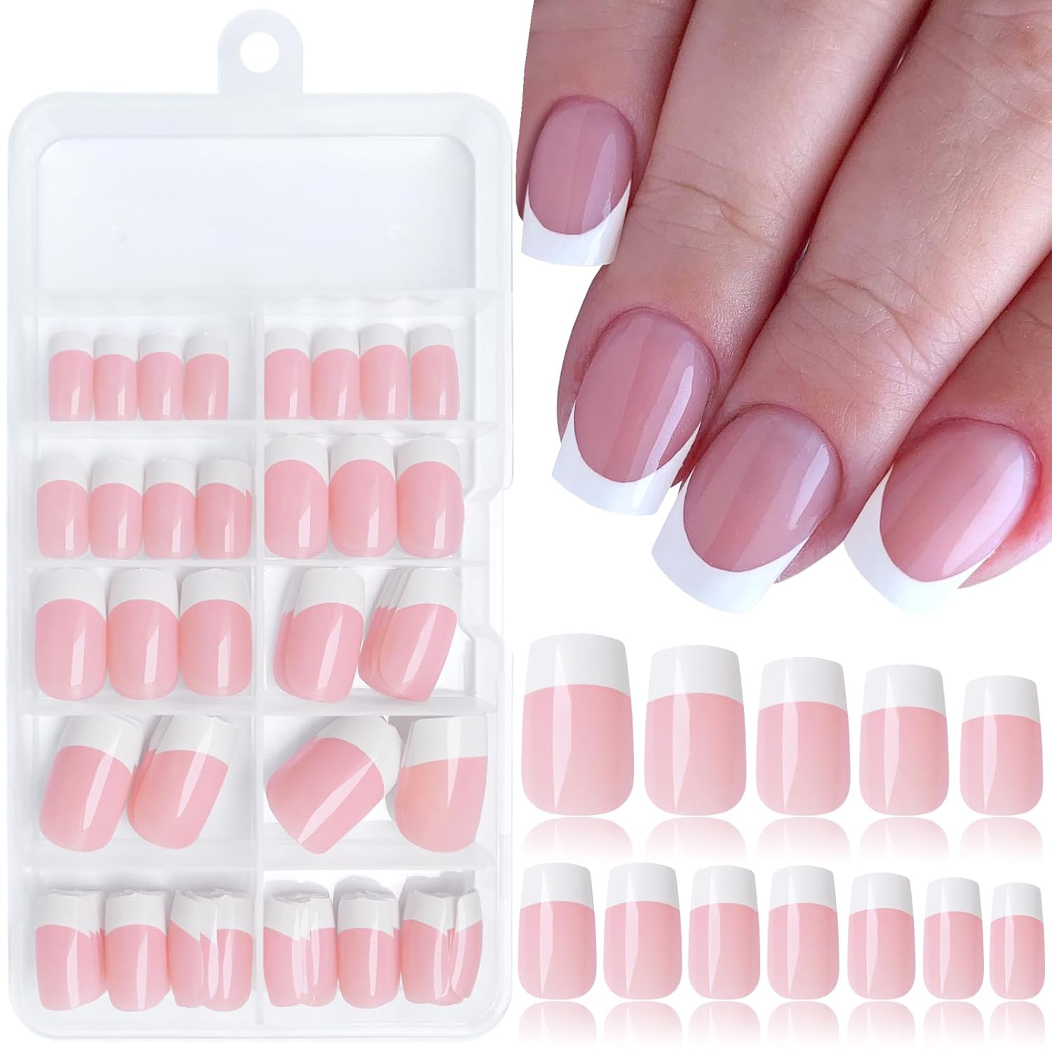 120pc French Tips Press on Nails Medium Fake Nail Press ons Nail Square