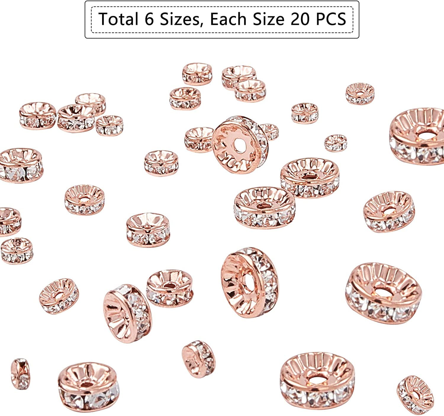 120pc Grade AAA Rose Gold Rhinestone Brass Spacer Beads Straight Flange  Rondelle Crystal 