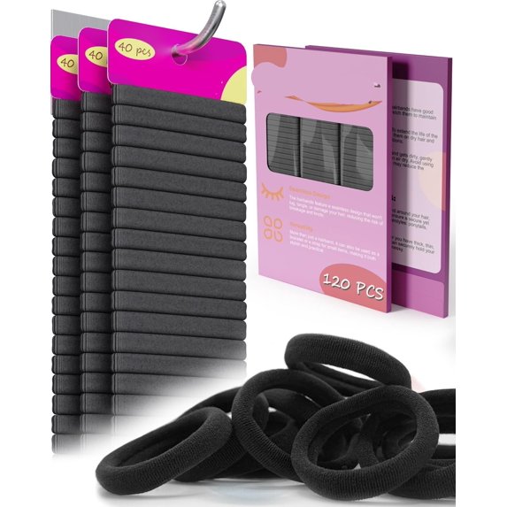 120pc Hair Ties No Damage Snag Free for Thick Hair, Seamless No Pull Elastic Ponytail Holders for Women Girls(Classic 5 Colors)