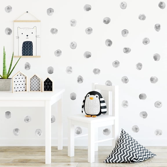 120pcs 2.2'' Gray Polka Dots Wall Decals Nursery Watercolor Wall Stickers for Kids Removable Peel and Stick Waterproof Wall Art Decor for Classroom Living Room Bedroom